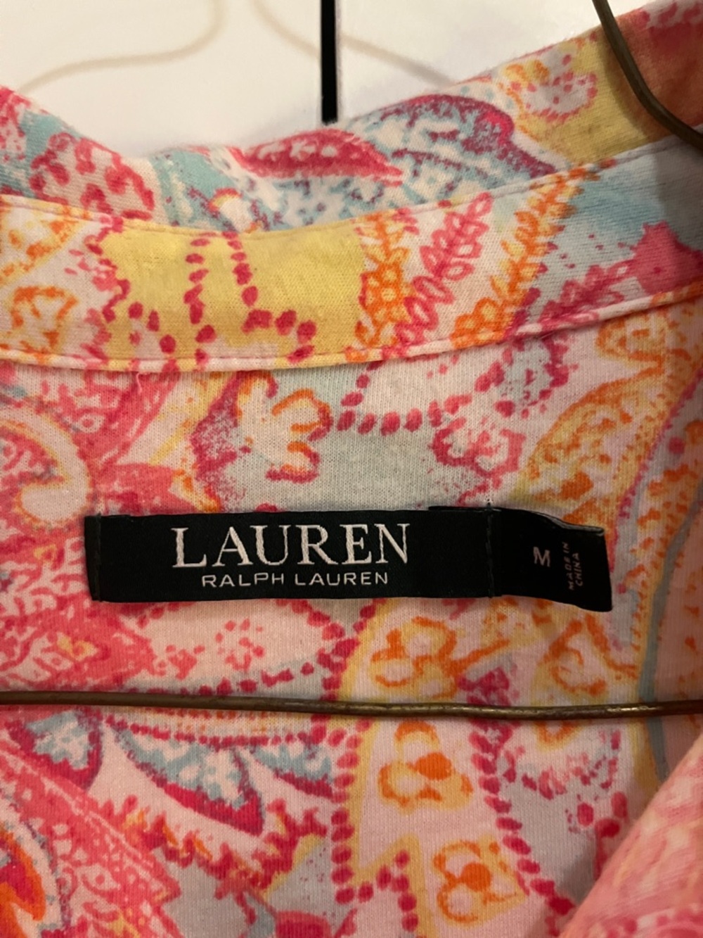 Vintage Lauren Ralph Lauren Coral Pink Paisley Button-Up Shirt - Picture 3 of 7